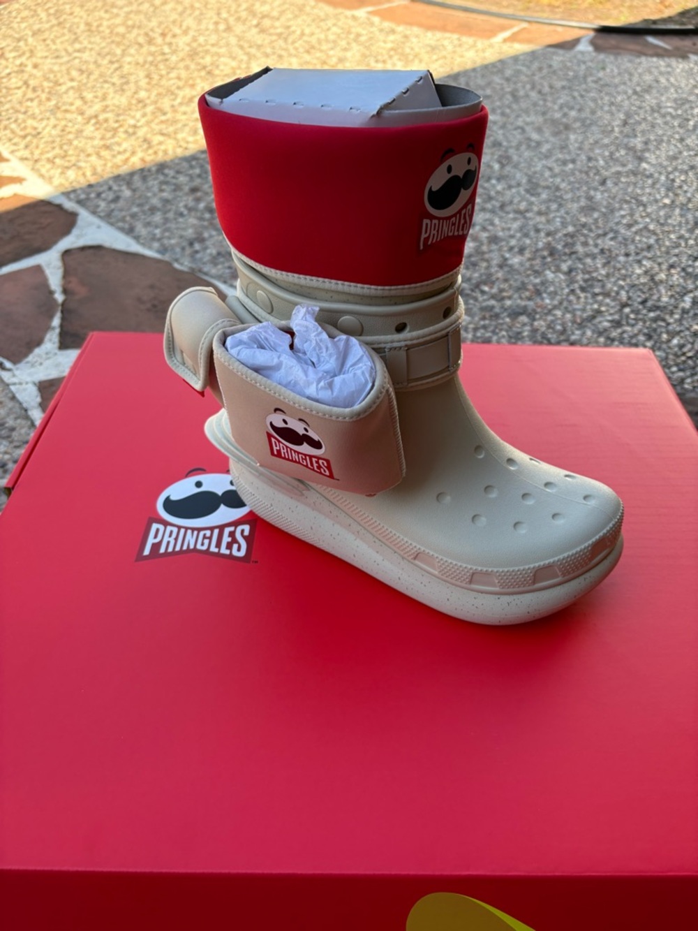 CROCS x Pringles Beige and Red Tall Clog Boot